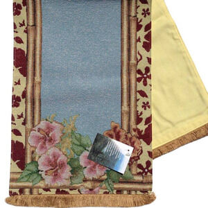 Tropical Hawaiian Amaryllis Table Runner Lined Tapestry Luau Hibiscus 36" NEW